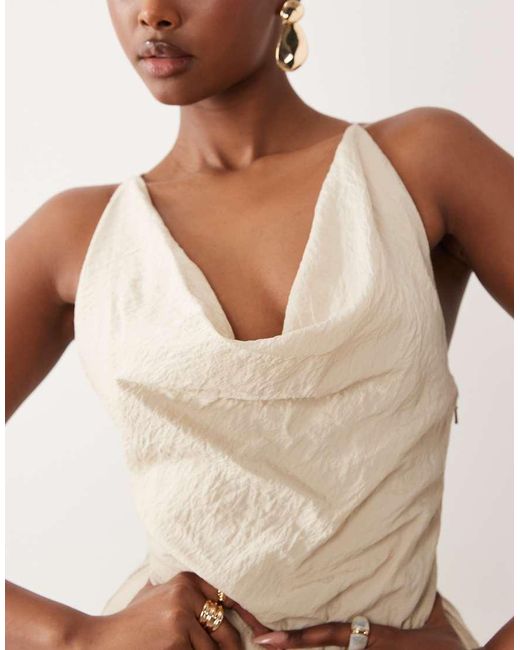 ASOS Natural Deep Cowl Asymmetric Open Back Maxi Dress