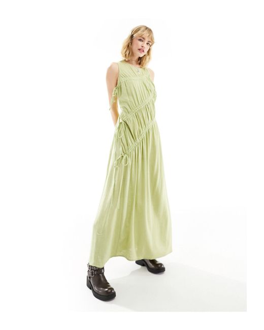 Vestido largo verde fruncido sin mangas ASOS de color Metallic