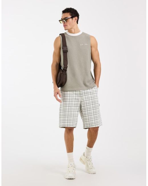 ASOS Gray Super Heavyweight Relaxed Tank With Chest Signature for men
