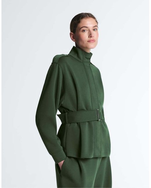 Oysho Green Utility Belted Jacket With Cotton And Modal Twill