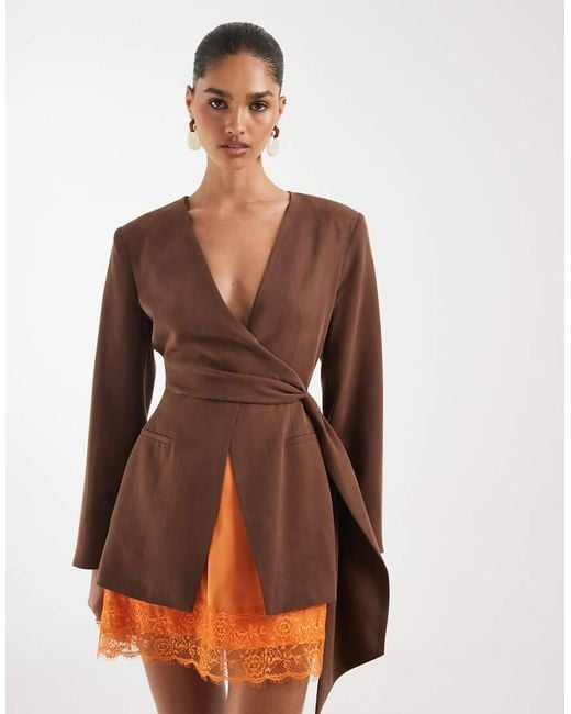 ASOS Brown Cinched Drape Blazer