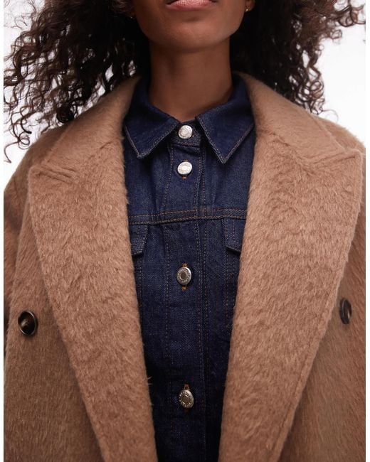 Manteau brossé à double boutonnage imitation laine - camel TOPSHOP en coloris Brown