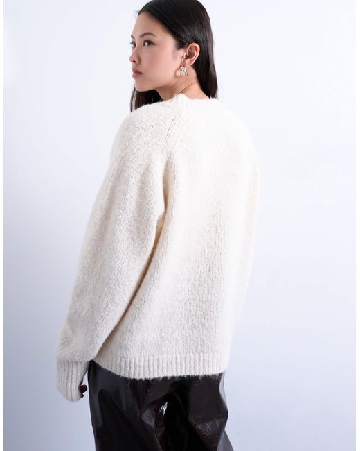 TOPSHOP White Knitted Wool Blend Fluffy V Neck Jumper