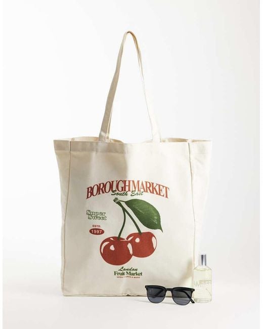 Jack & Jones White Canvas Tote Bag With Borough Market Print for men