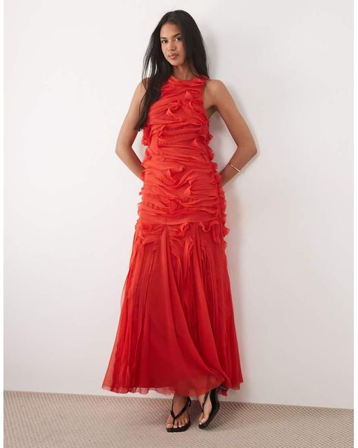 ASOS Red Sleeveless Maxi Dress With Tendril Details
