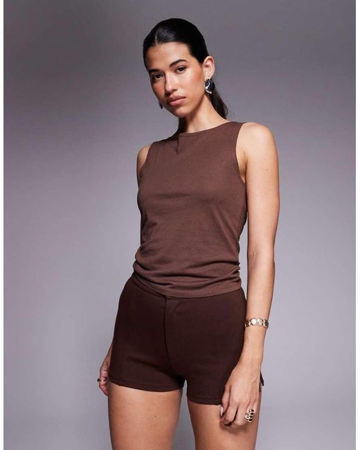 ASOS Brown Ponte Seamed Hot Pant Shorts