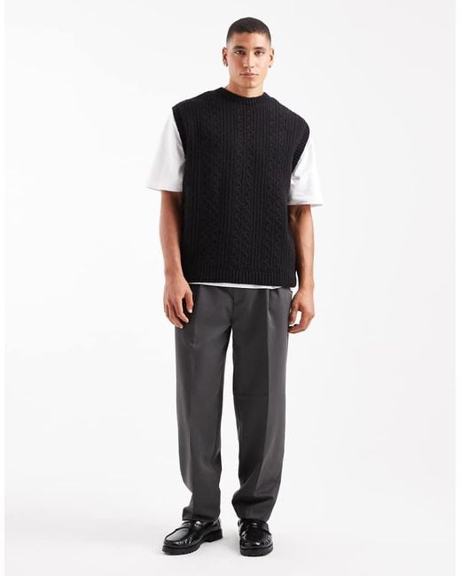 ASOS Ruimvallende Gebreide Spencer Met Kabels in het Black voor heren