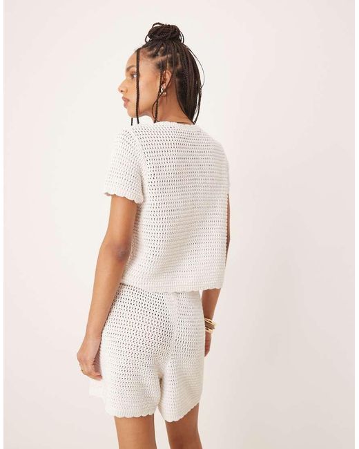 Gina Tricot Natural Co-ord Crochet Button Up Short Sleeve Top