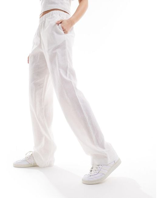Monki White Linen Wide Leg Trousers