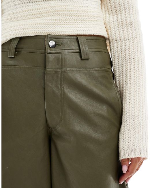 Pantalon bouffant en imitation cuir à surpiqûres - kaki ASOS en coloris Green