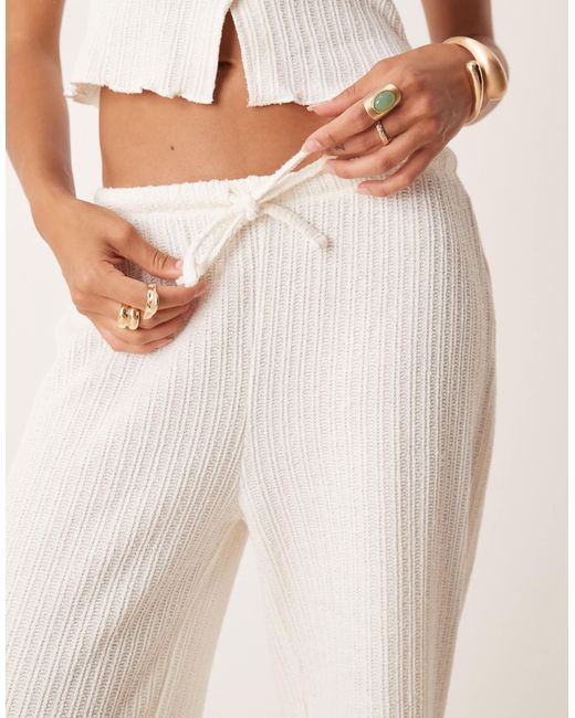 ASOS Natural Co-Ord Crochet Straight Leg Trouser With Tie Waist