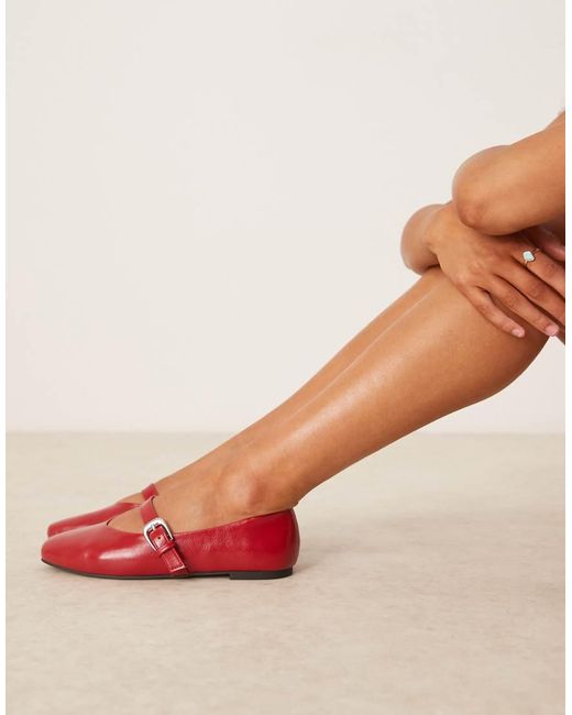 ASOS Red Wide Fit Leah Mary Jane Ballets
