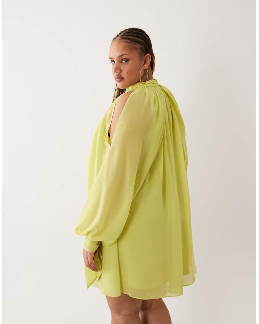 ASOS Green Asos Design Curve High Neck Chiffon Mini Dress With Open Sleeves