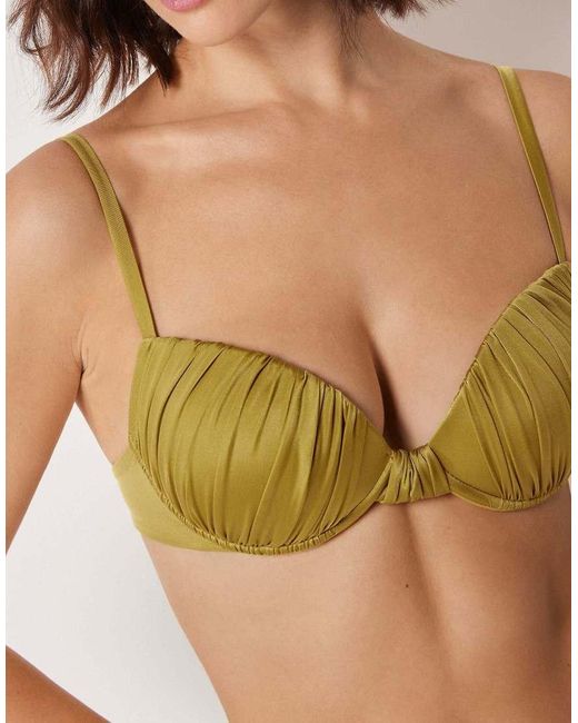 Calzedonia Green Shiny Satin Push-Up Bikini Top