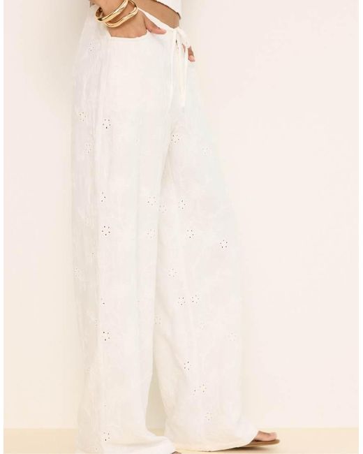 Stradivarius Natural Embroidered Straight-leg Trousers