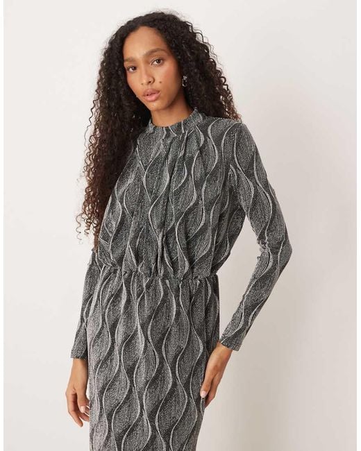 Y.A.S Natural High Neck Long Sleeved Glitter Maxi Dress