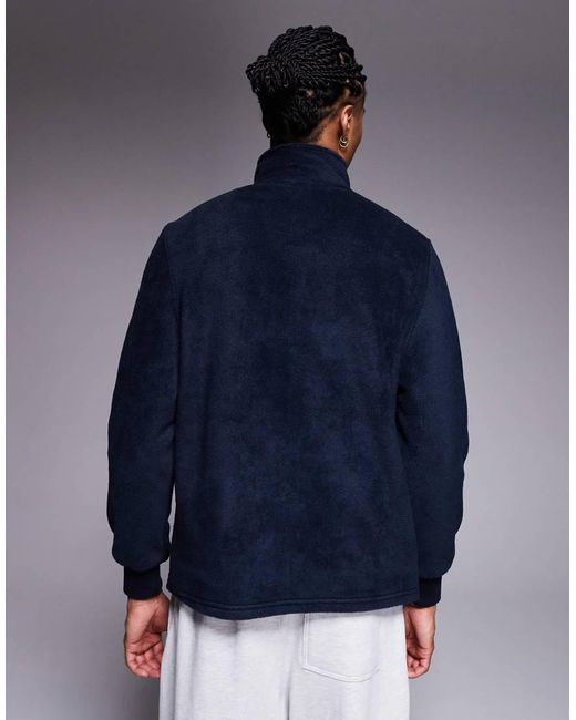 ASOS Blue Quarter Zip Fleece Sweatshirt With Funnel Neck for men