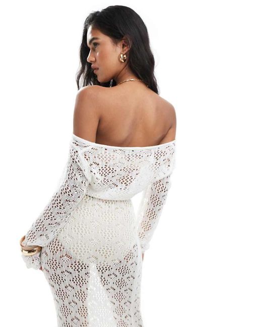 Top Playero Muy Corto De Manga Larga De Croché De -Blanco Miss Selfridge de color White