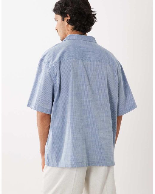 ASOS Blue Oversized Revere Stripe Shirt for men