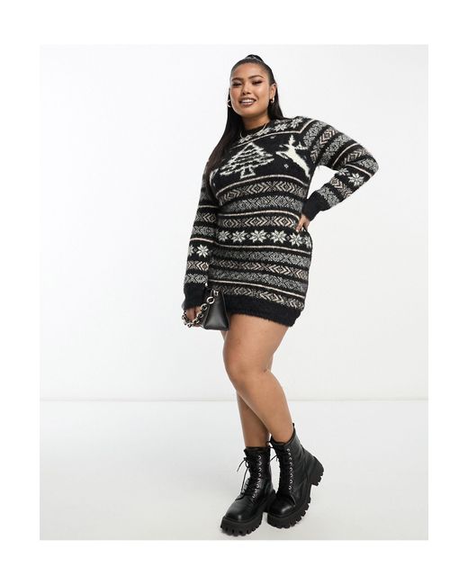 Brave Soul Fairisle Christmas Sweater Dress in Black | Lyst Canada