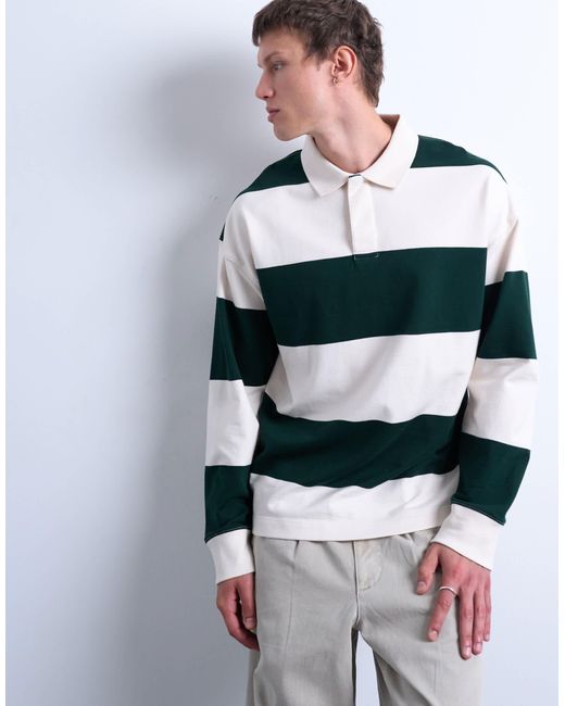 Topman – oversize-polohemd mit rugby-streifen in White für Herren