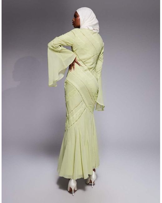 ASOS Green Lace Panel Long Sleeved Maxi Dress