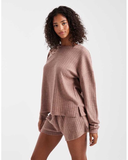 Loungeable Red Marl Super Soft Knit Crew Neck Jumper And Shorts