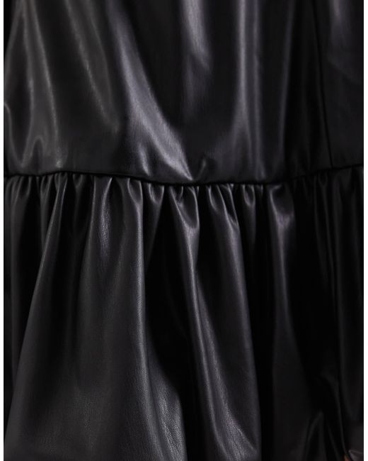 Miss Selfridge Black Faux Leather Bubble Hem Mini Dress