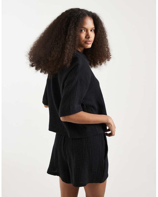 Vero Moda Black Cheesecloth Textured Boxy Shirt Co-ord