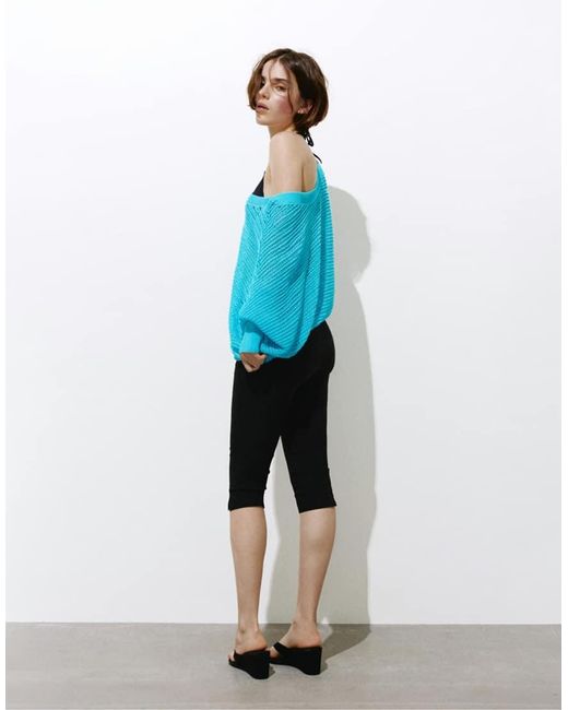 Pull&Bear Geribbelde Trui Met Uitsnijdingen in het Blue