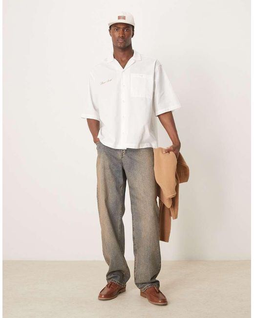 ASOS Oversized Overhemd Met Rechte Pasvorm En Geborduurd Logo in het White voor heren