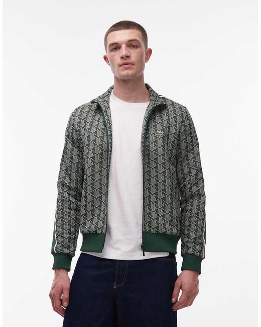 Lacoste Gray Zip Through Monogram Track Jacket for men