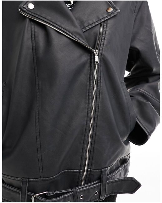 ONLY Black Faux Leather Oversized Jacket
