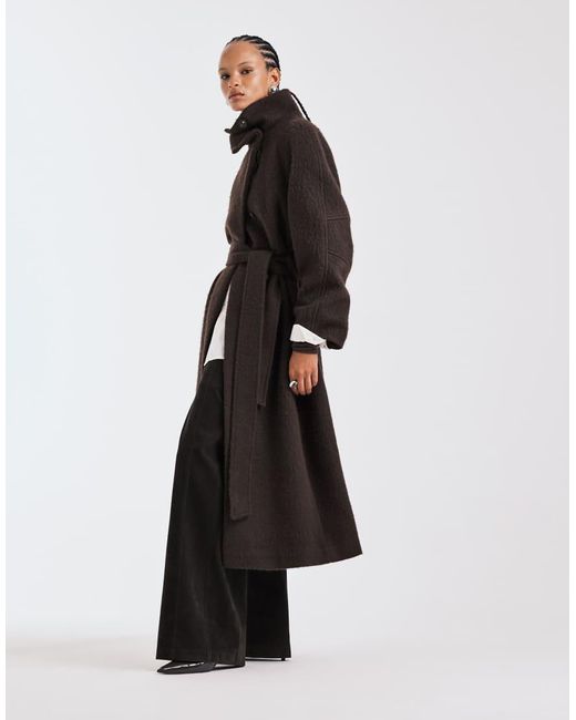 ASOS White Premium Brushed Wool Blend Oversized Funnel Neck Coat