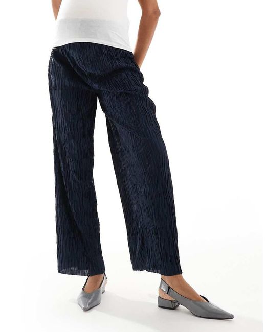 Vero Moda Blue Textured Plisse Wide Leg Trouser