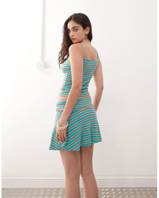 Collusion Green Stripe Fold Over Mini Skirt