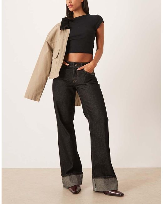 Gina Tricot Black Low Waist Fold Up Jeans