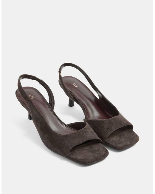 Long Tall Sally Brown Asymmetric Slingback Kitten Heels