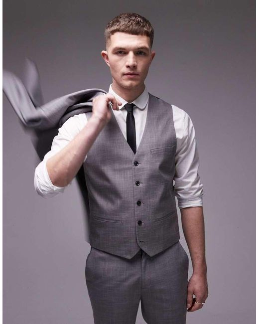 Chaleco De Traje Texturizado De Topman de hombre de color Gray