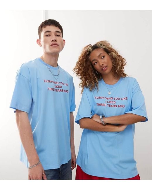 Collusion Blue Unisex T-shirt With Red Slogan Print