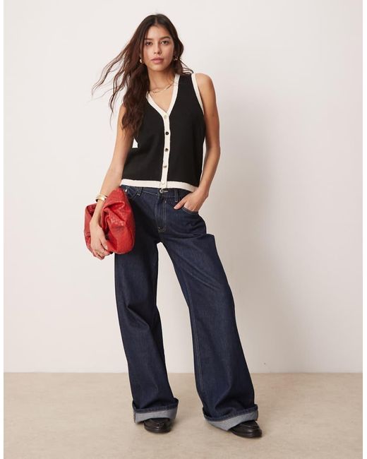 New Look Blue Button Down Knitted Waistcoat
