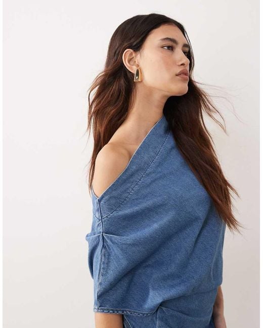 ARRANGE Blue Draped Denim Maxi Dress