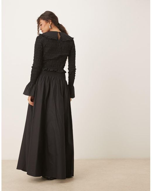 Glamorous Black Drop Waist Shirred Maxi Skirt