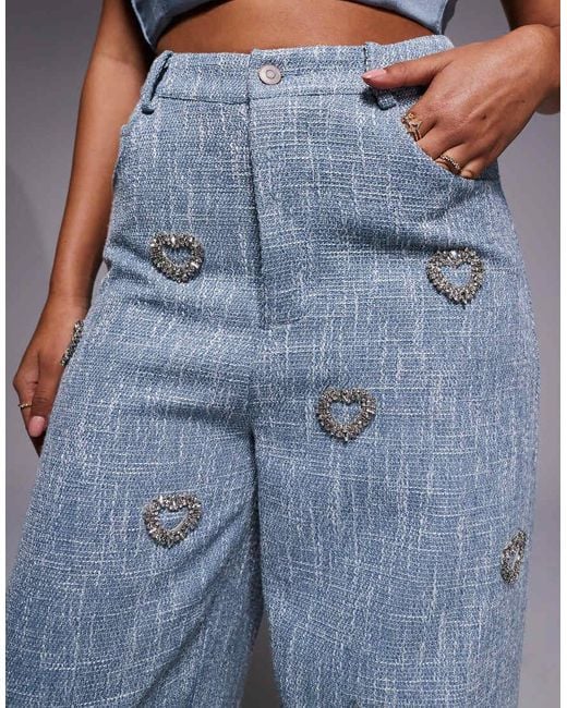 ASOS Blue Co-ord Embellished Heart Barrel Trousers