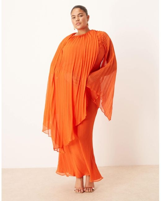 ASOS Orange Asos Design Curve exaggerated Pleated Sleeve Bias Maxi Dress