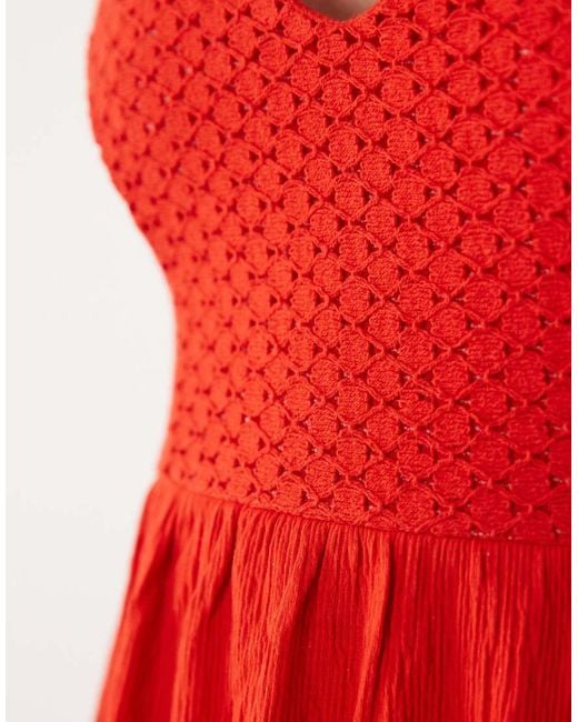 ASOS Red Crochet Halter Neck Tie Midi Dress