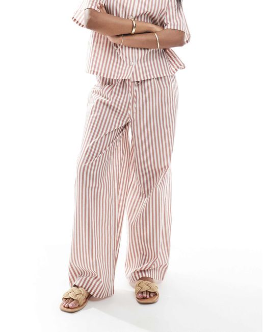 Wednesday's Girl Pink Linen Wide Leg Striped Trouser Co-ord