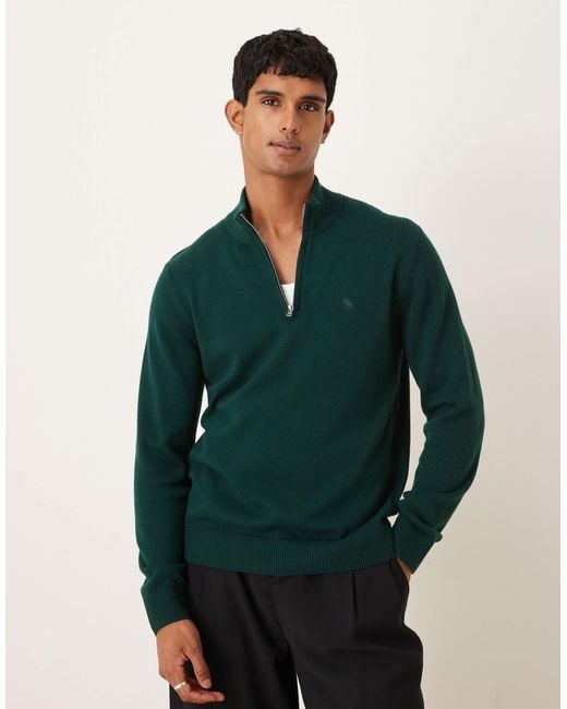 Abercrombie & Fitch Green Long Sleeve Chest Logo Quarter Zip Jumper for men