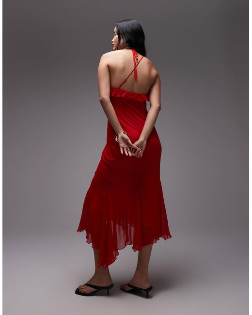 Robe élégante et mi-longue en mousseline avec jupe à godets TOPSHOP en coloris Red