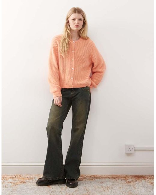 Monki Orange Button Up Knit Cardigan
